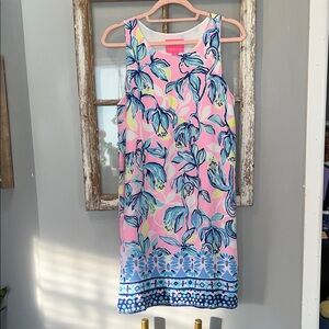 Lilly Pulitzer Pink and Blue Floral Geller Midi Dress